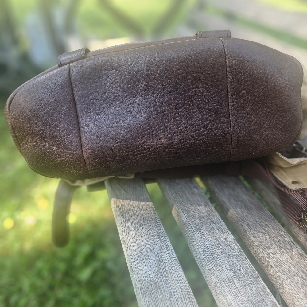 Vintage L.L. Bean Continental Rucksack Backpack Waxed Canvas Leather - Picture 11 of 16